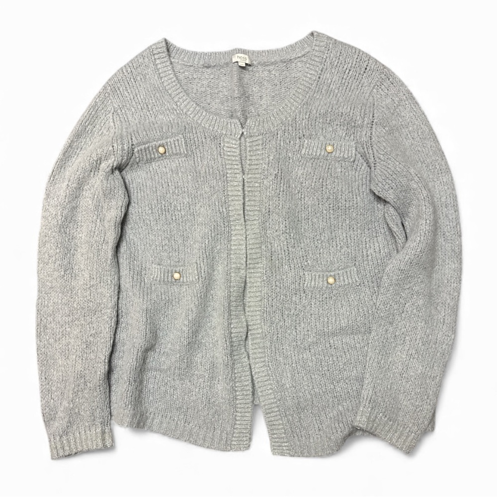 Hoss Intropia Gray Alpaca Chic Cardigan Sweater XXL Pearl Cottagecore Euro